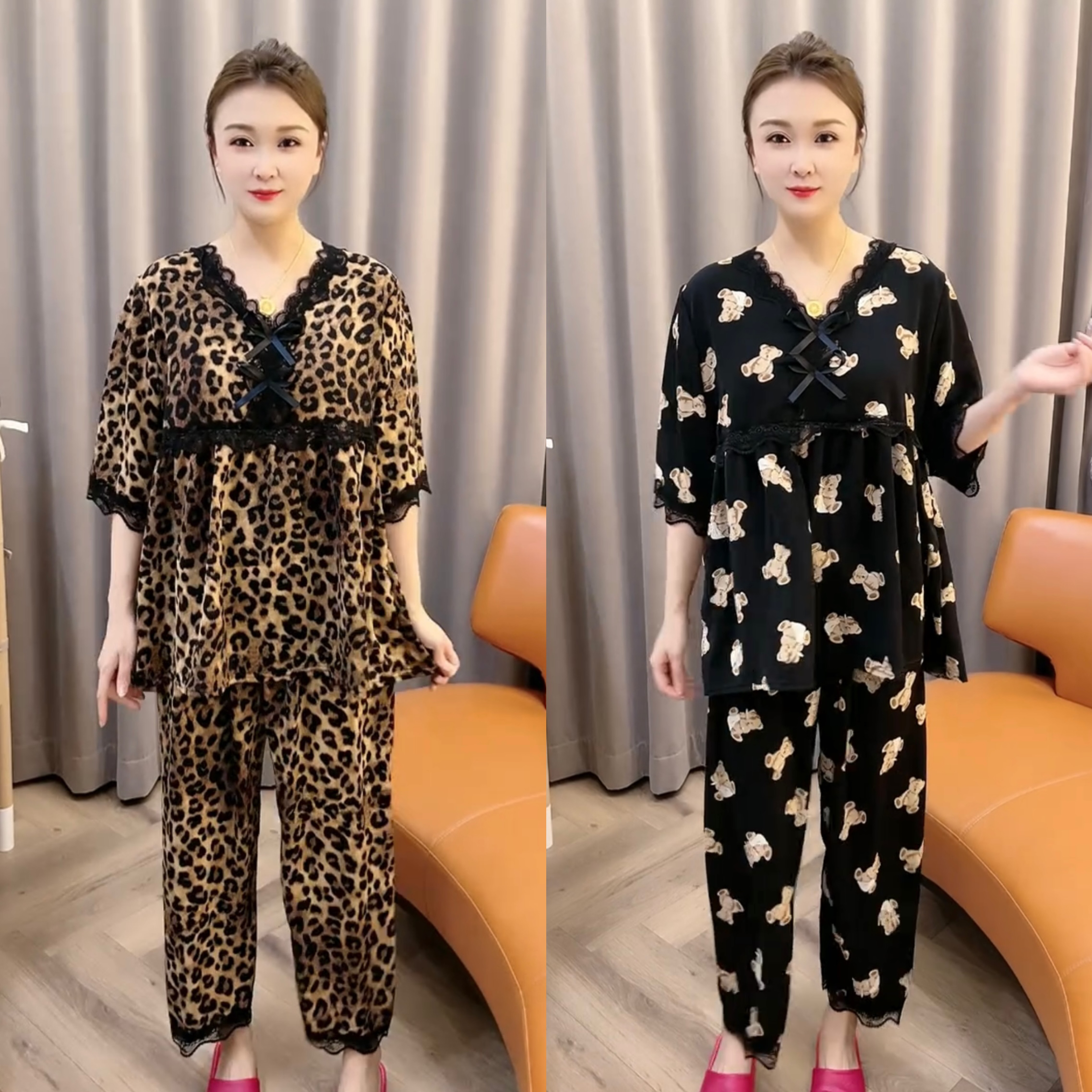 8899春夏新款时尚宽松睡衣女套装大码显瘦洋气家居服休闲舒适