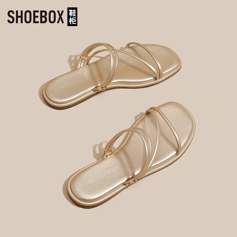 SHOEBOX鞋柜绝美两穿软底凉鞋女2025夏外穿时尚高级感平底凉拖