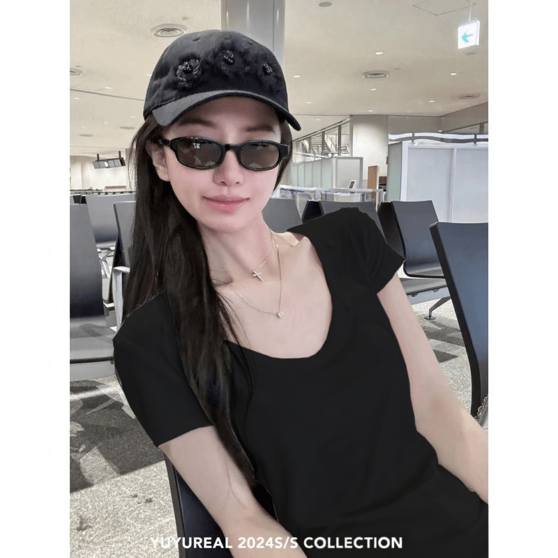 【清仓 no退no换】薄荷tee简约百搭u领宽松T恤女夏季收腰纯色短袖