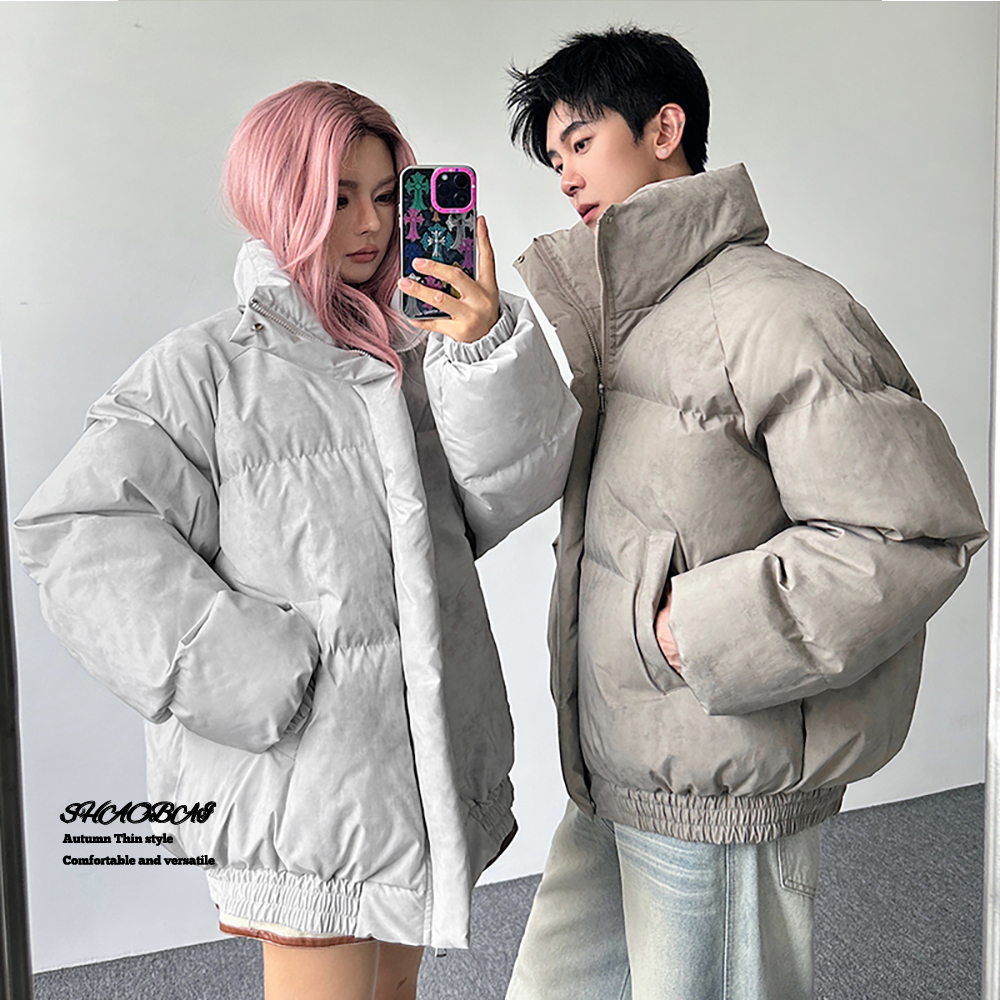 短款扎染脏脏棉服男冬季高级感加厚羽绒面包服美式cleanfit皮外套