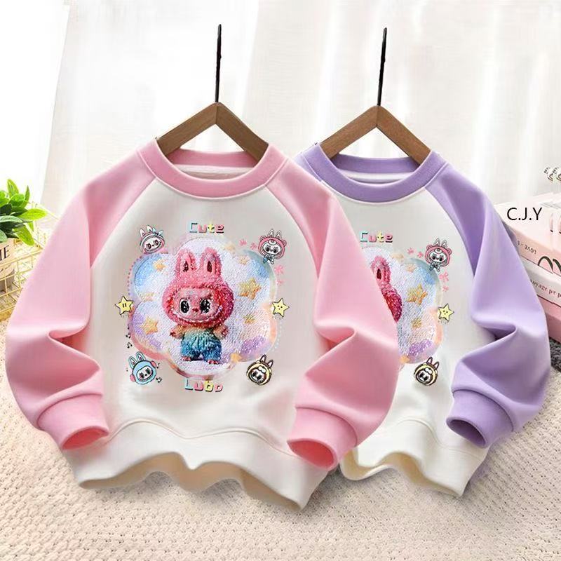 女童卫衣秋季新款2025儿童秋季变色卡通亮片拉布布上衣长袖洋气