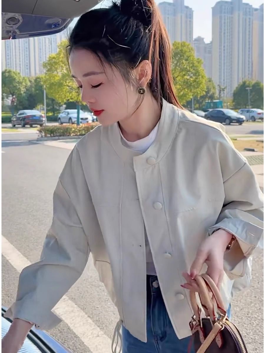 韩版时尚立领工装夹克短款外套女2025春秋季新款时尚宽松减龄上衣