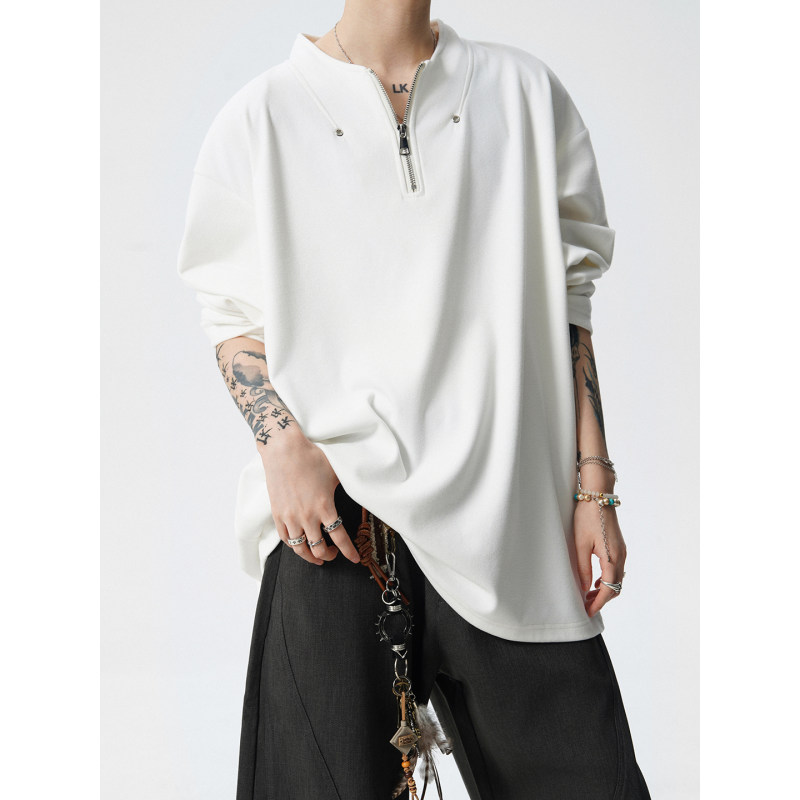 秋冬新款半高领拉链中性风大码德绒打底衫卫衣