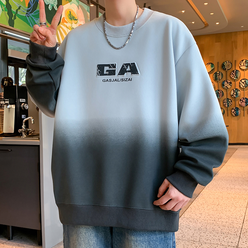 秋季新款休闲百搭舒适卫衣青少年学生宽松圆领潮流渐变套头打底衫