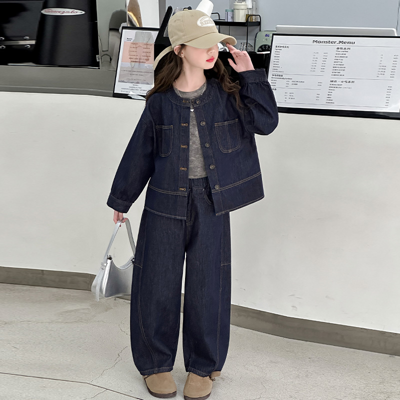 女童春秋款韩版休闲牛仔套装2025新款中大童洋气时髦儿童炸街春装