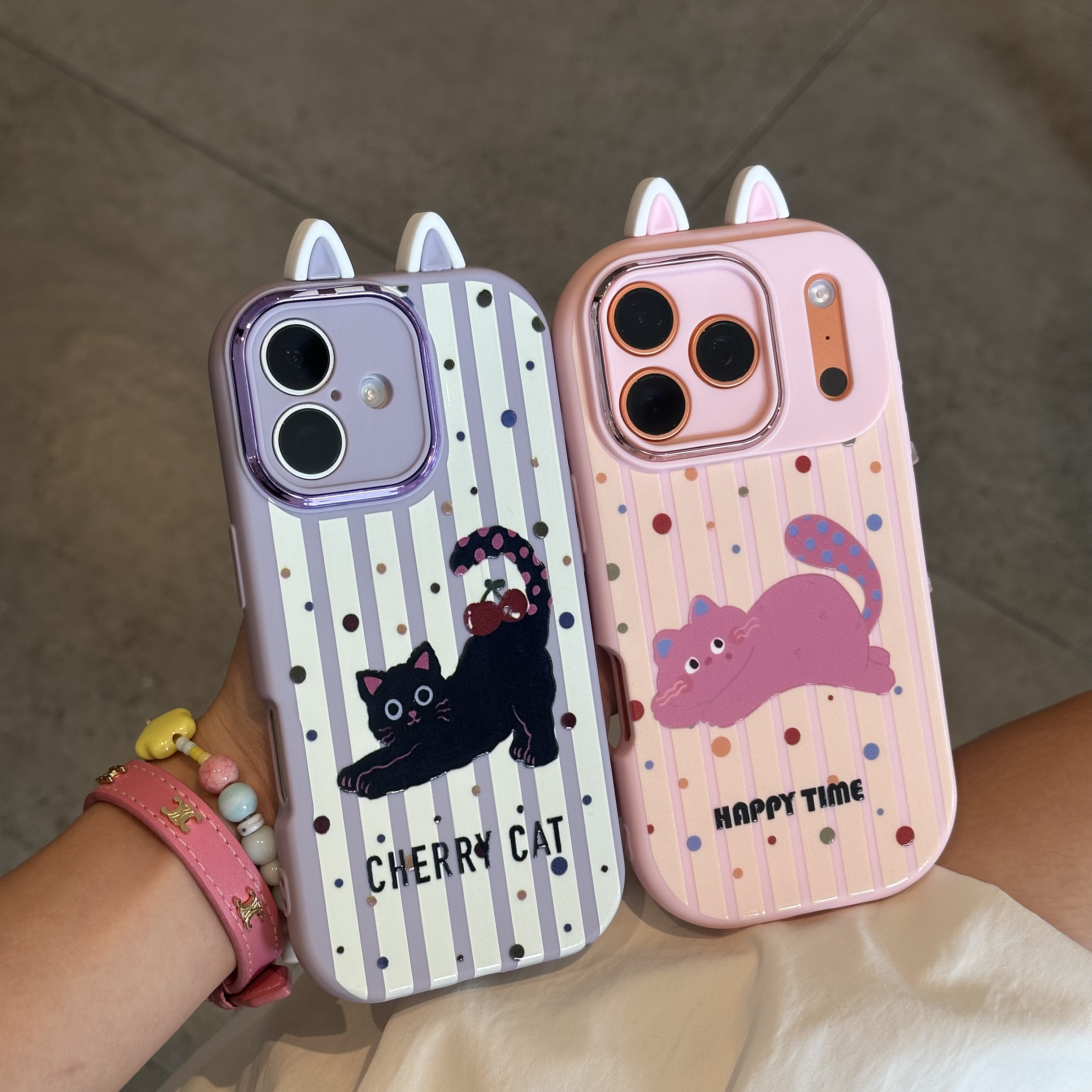 欧克里里波点猫咪立体耳朵适用苹果17/16手机壳华为vivo小米oppo