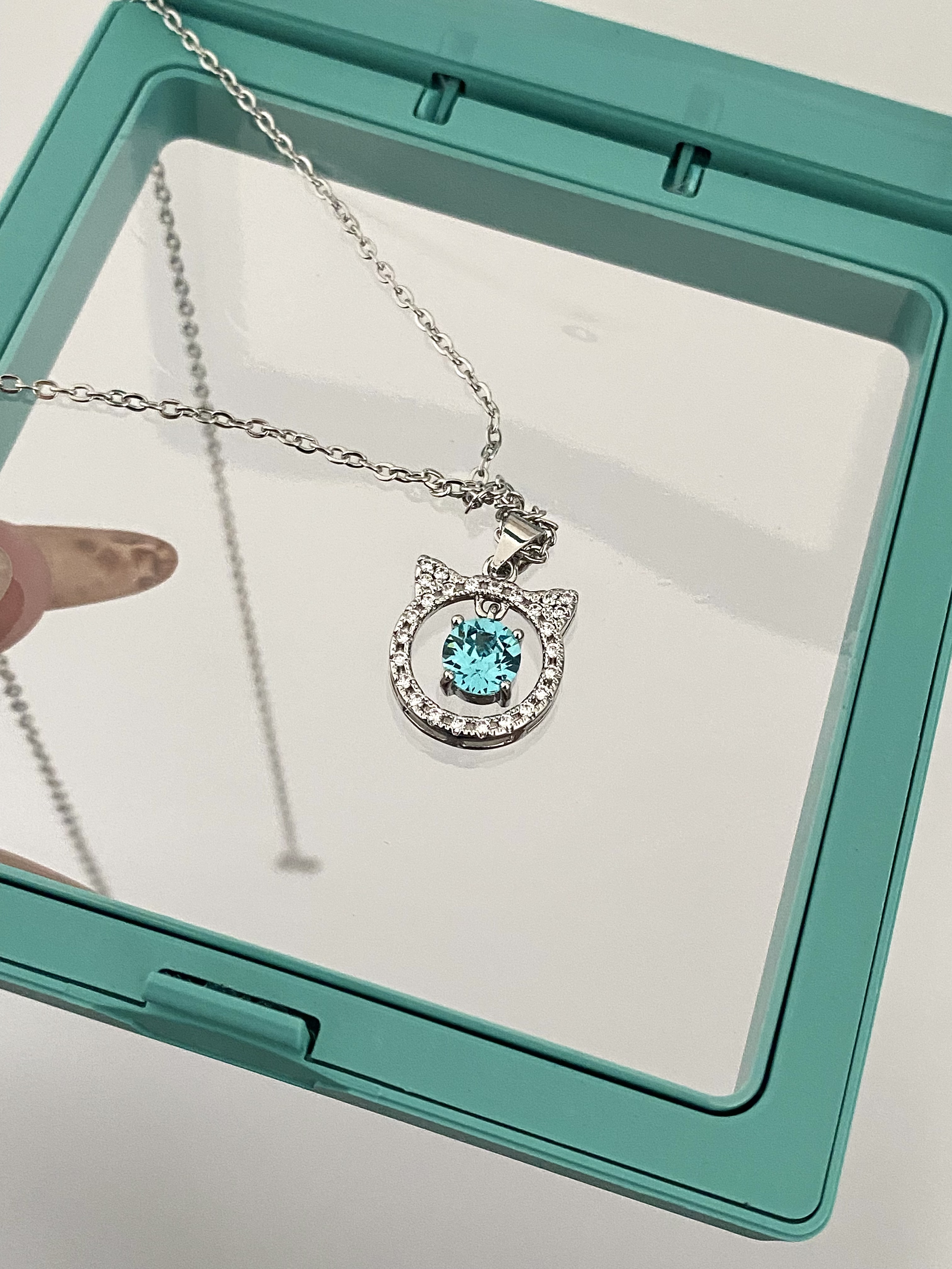 合金仿水晶项链 满钻猫耳朵爆闪华子项链