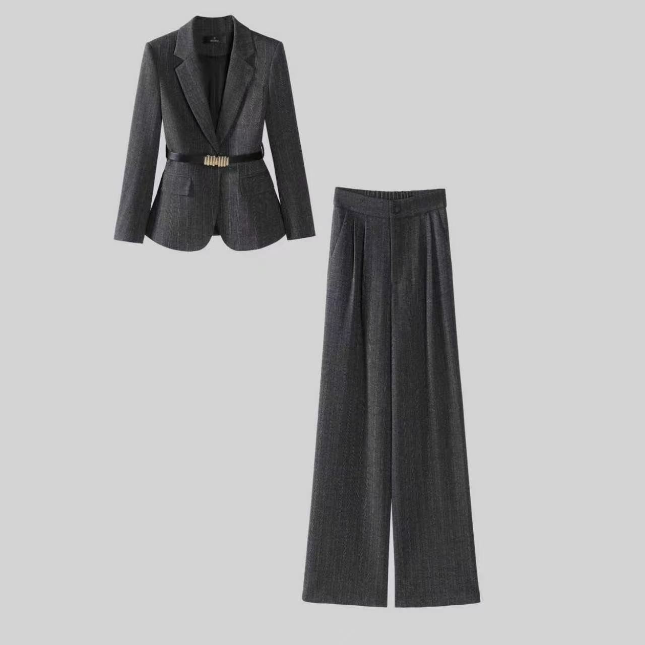 【纪朵研】F322春秋高端精致洋气减龄简约修身显瘦两件套外套阔腿裤