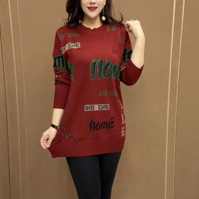 时尚潮流气质妈妈女士外搭高档春秋毛衣大版衫中长款减龄宽松毛衣