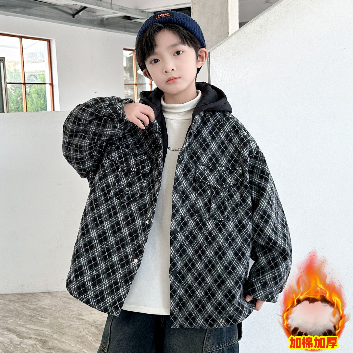 儿童装男童外套秋冬款2025新款加厚中大童夹棉衣服冬装男孩冬季潮