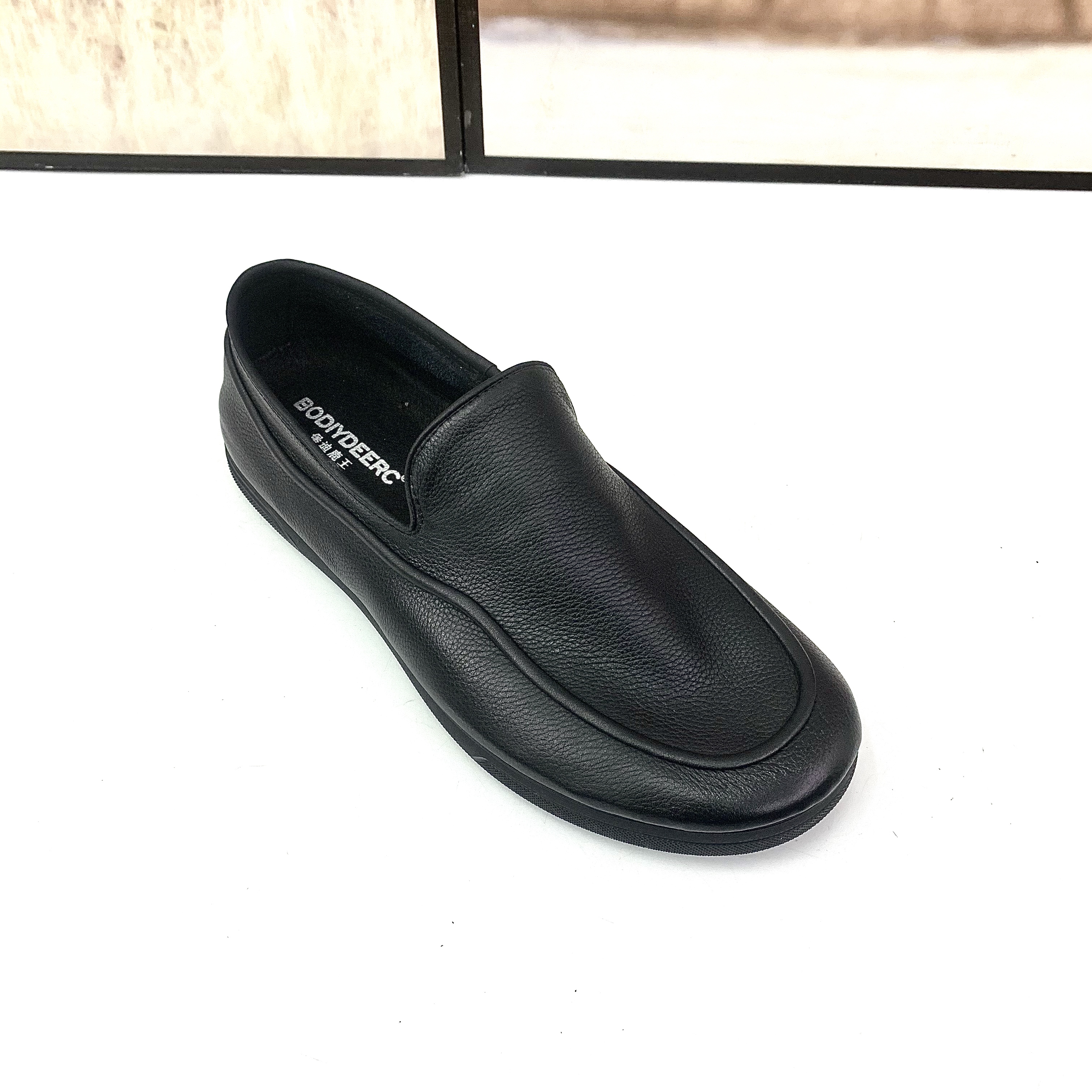 广州欧洲站工艺环保男士男款真皮柔软素面休闲懒人套脚豆豆鞋韩版