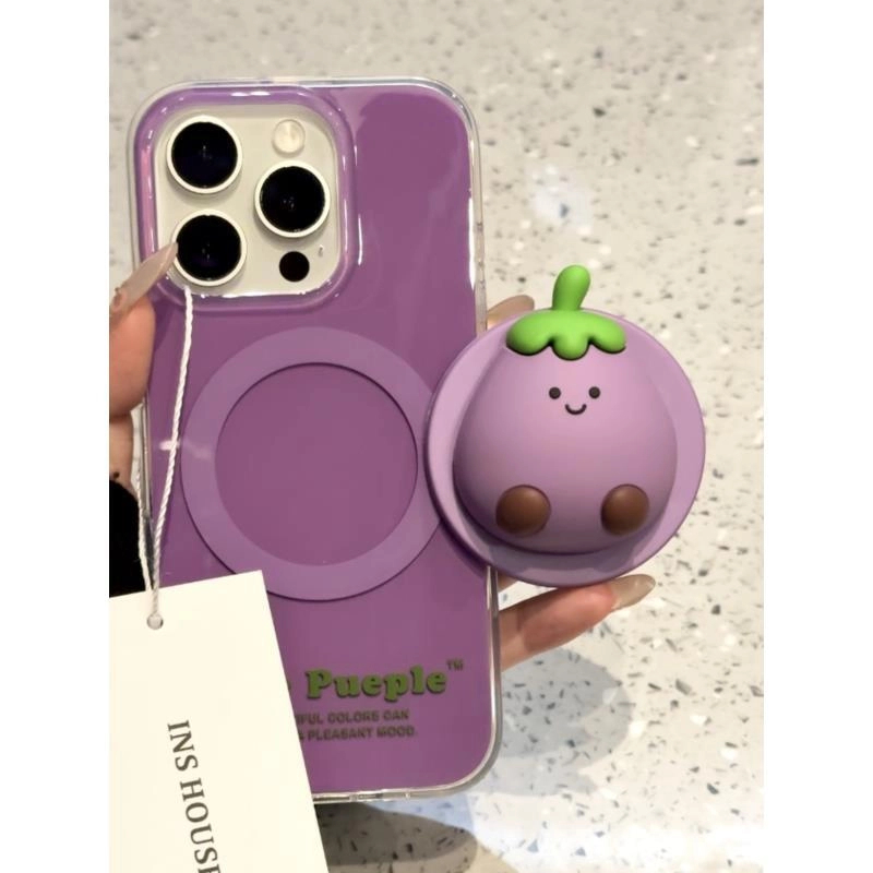 卡通趣味jellycat微笑茄子磁吸适用iphone16promax苹果15手机壳14