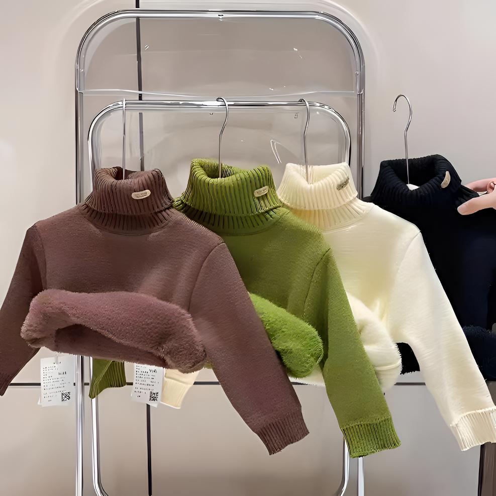 儿童毛衣加绒男童女童一体绒美拉德毛衣加厚高领洋气百搭针织毛衣