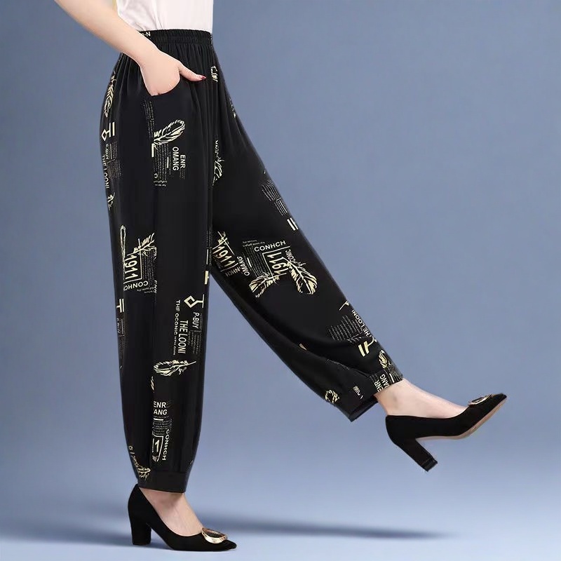 民族风纯色棉绸灯笼裤大码中老年高腰休闲长裤宽松妈妈裤夏季薄款