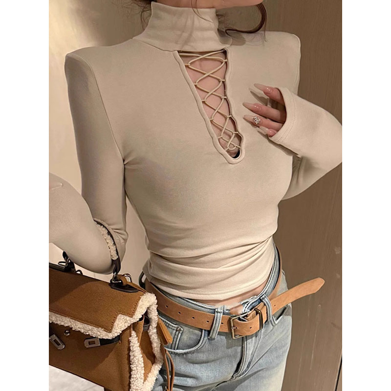 秋冬新款韩系半高领打底衫长袖内搭磨毛加厚辣妹T恤修身上衣