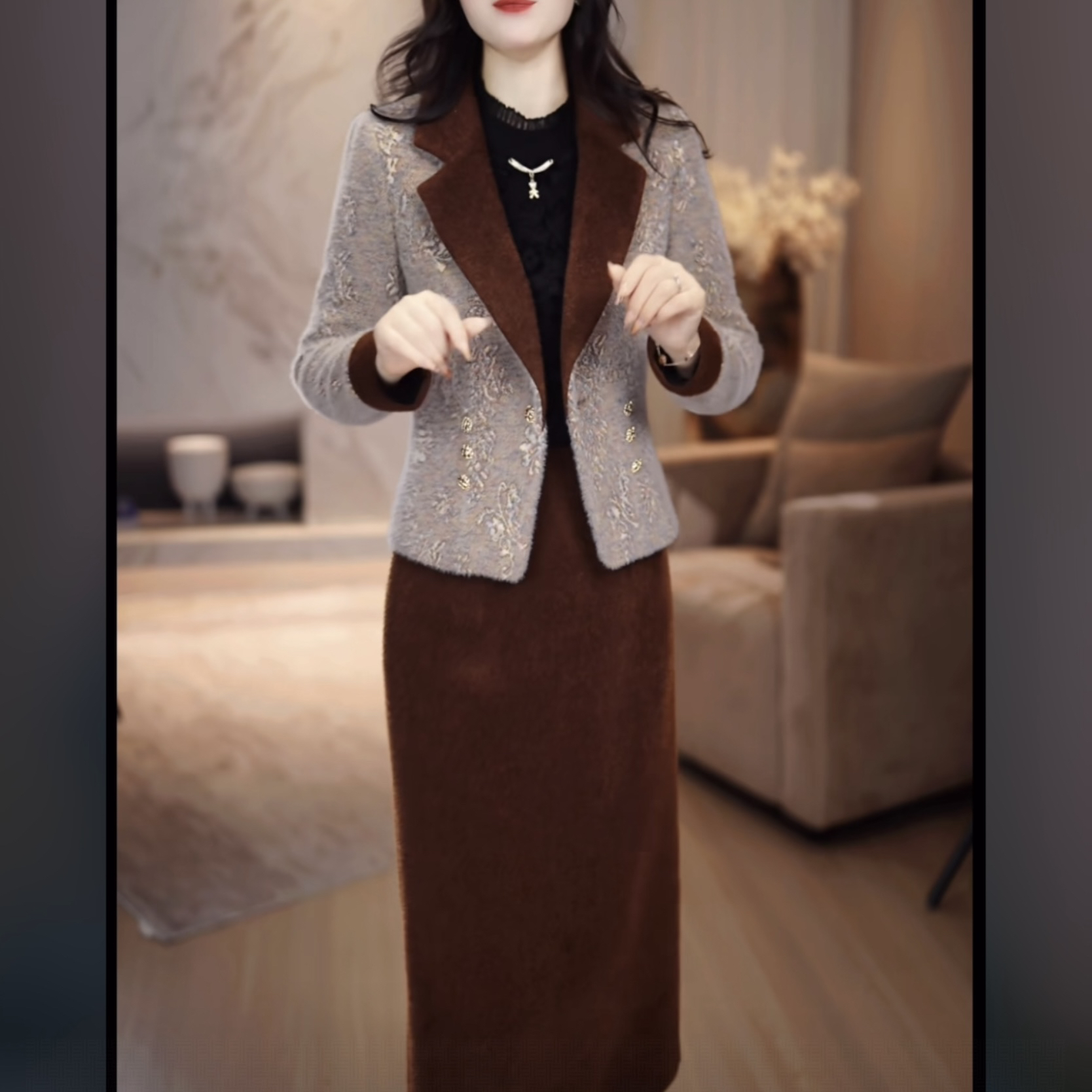 【外套+连衣裙】2025冬季新款加厚加绒气质时尚洋气显瘦两件套装裙