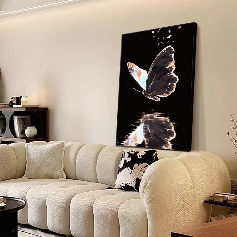 高级感蝴蝶客厅落地装饰画视觉光感蝴蝶沙发背景墙黑白灰玄关画
