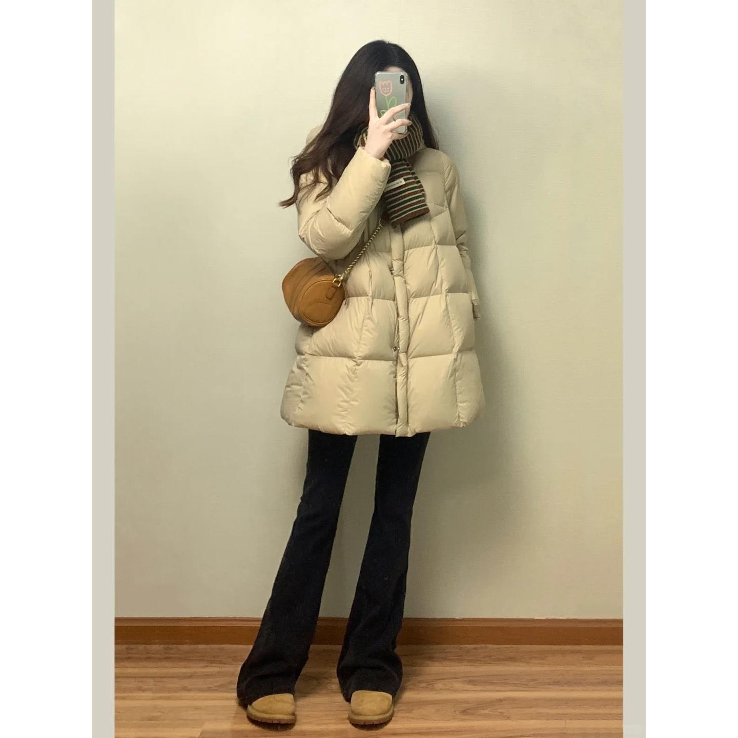羽绒服女中长款冬2025年新款宽松加厚高级感显瘦白鸭绒外套小个子