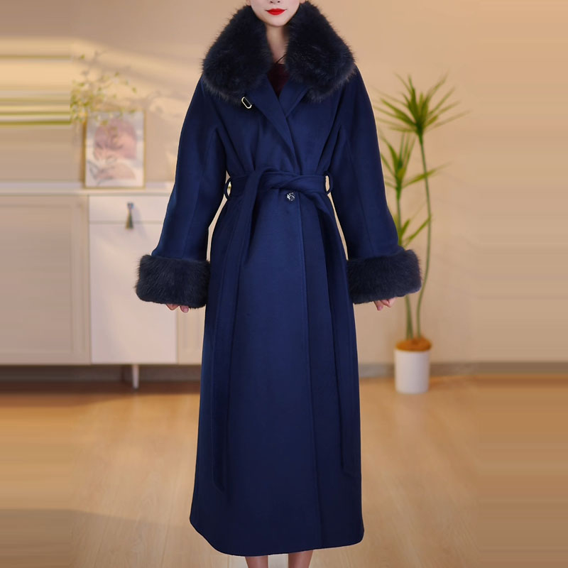 大毛领羊毛大衣气质长款保暖加厚毛呢外套休闲时尚女装冬呢子外套
