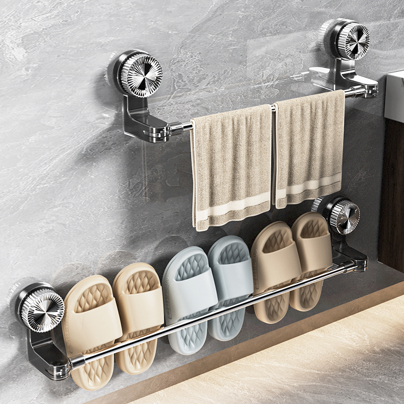 吸盘毛巾架卫生间免打孔浴室伸缩浴巾杆置物架洗手间拖鞋收纳挂架