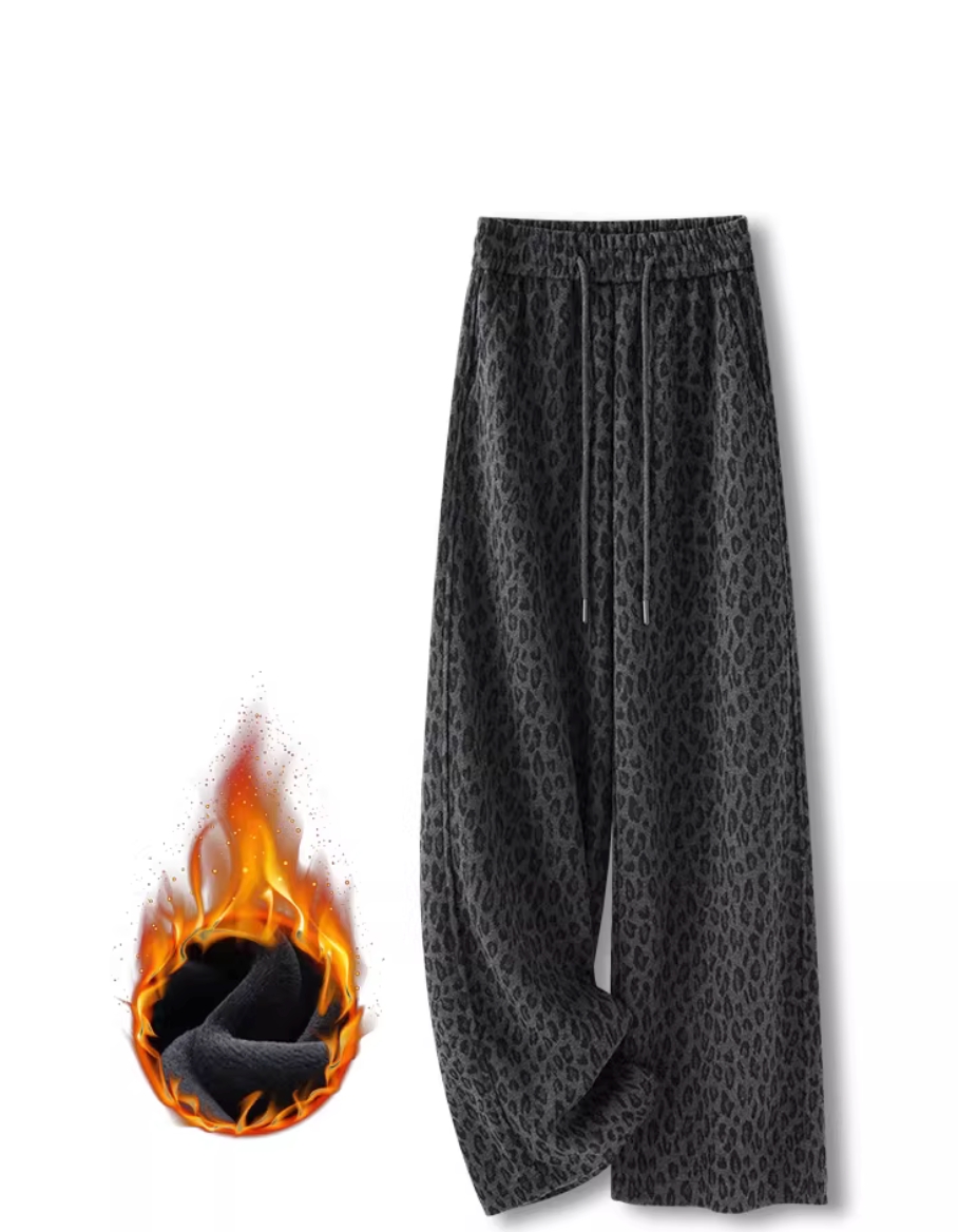 加绒加厚时尚豹纹大码显瘦弯刀裤913款