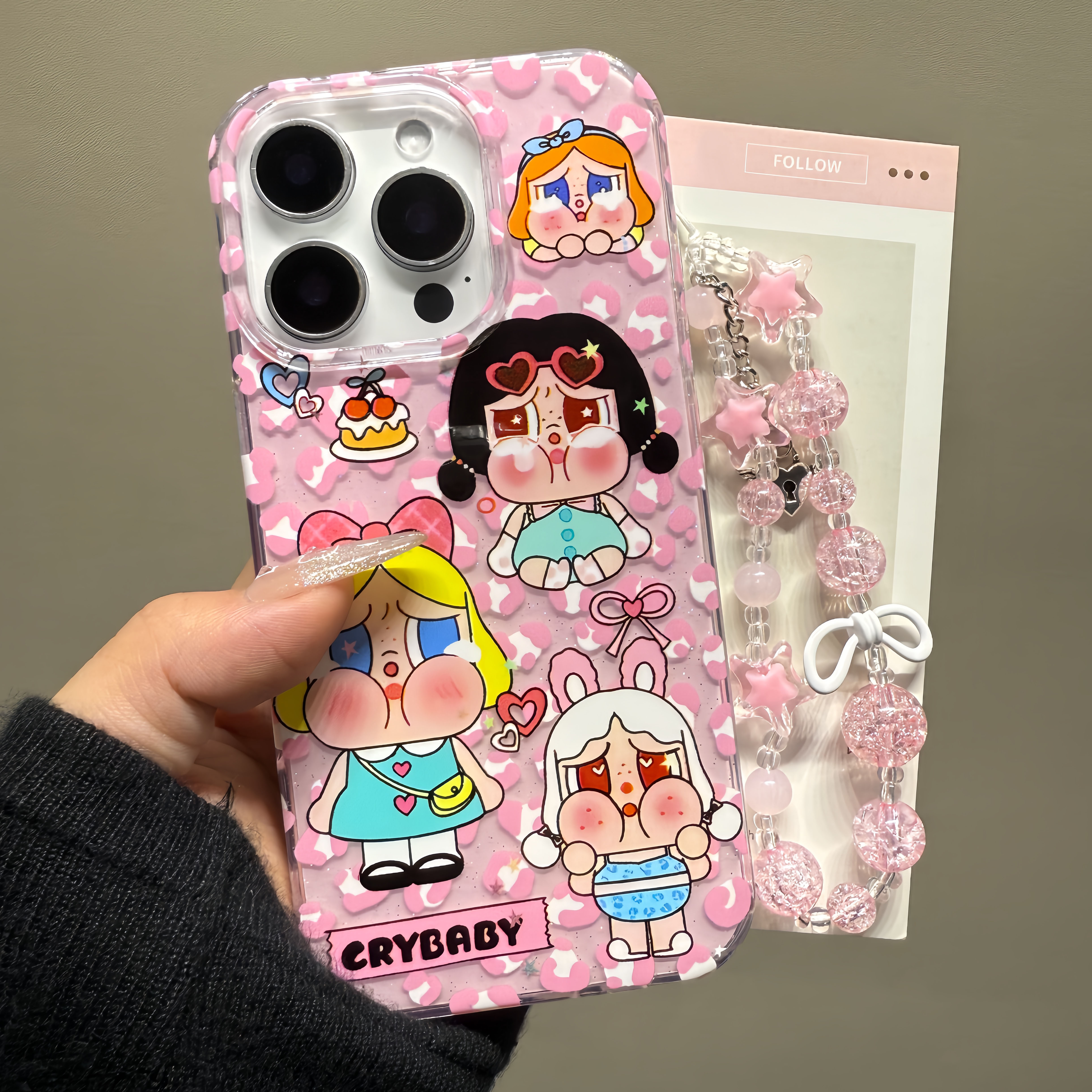 豹纹哭娃适用苹果16promax手机壳iPhone15/14/13/12/11少女心防摔