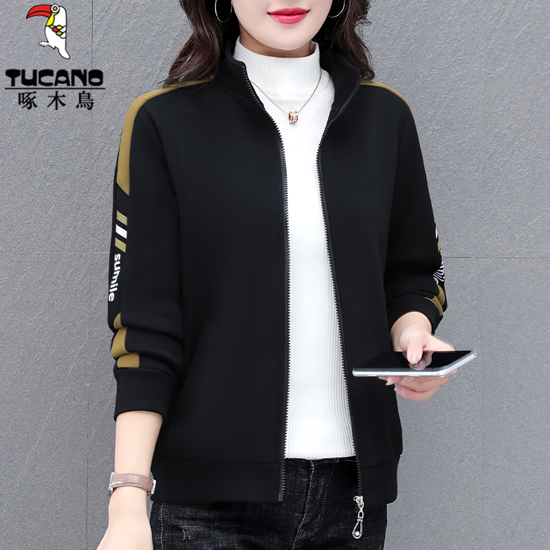 啄木鸟加绒外套女春秋冬季2025新款中年妈妈大码休闲百搭百搭上衣