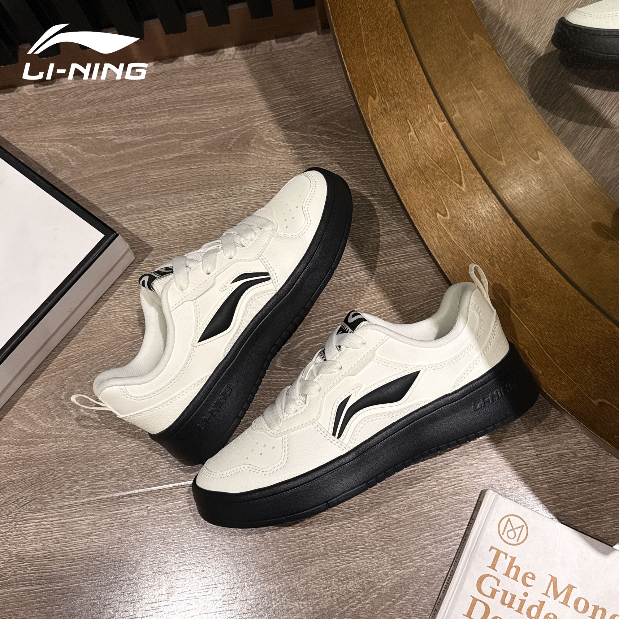 李宁初云板鞋女鞋夏季新款黑白复古休闲鞋透气时尚百搭低帮运动鞋