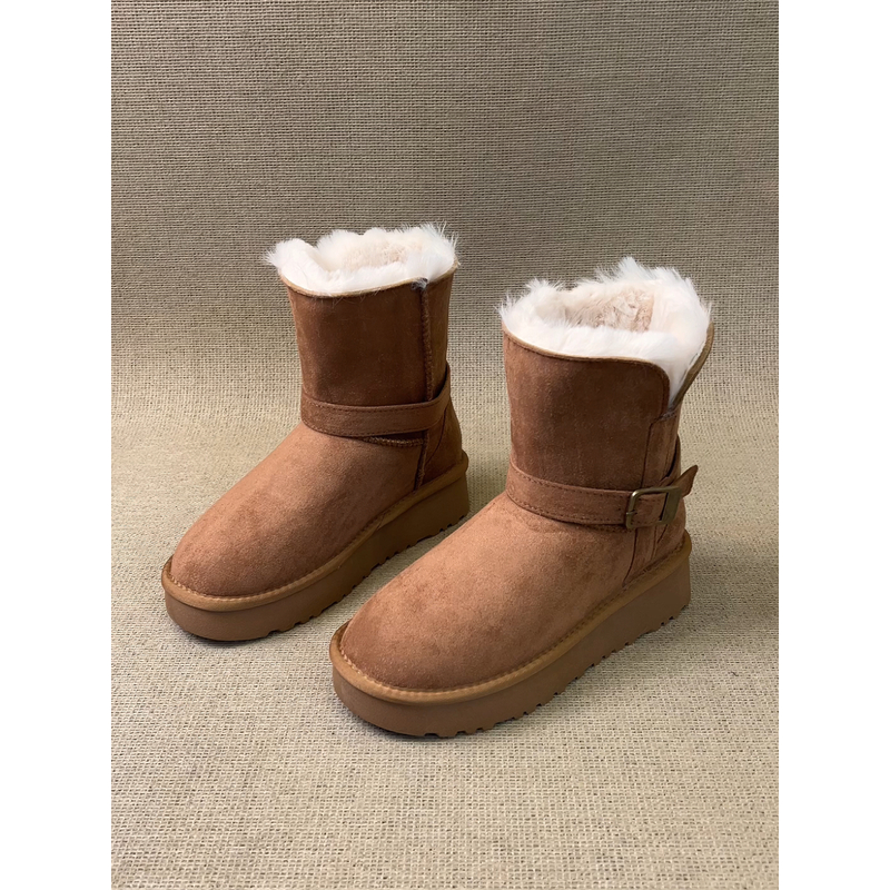nnmiss/4cm百搭圆头绒面皮带扣厚底加绒保暖毛毛短筒雪地靴