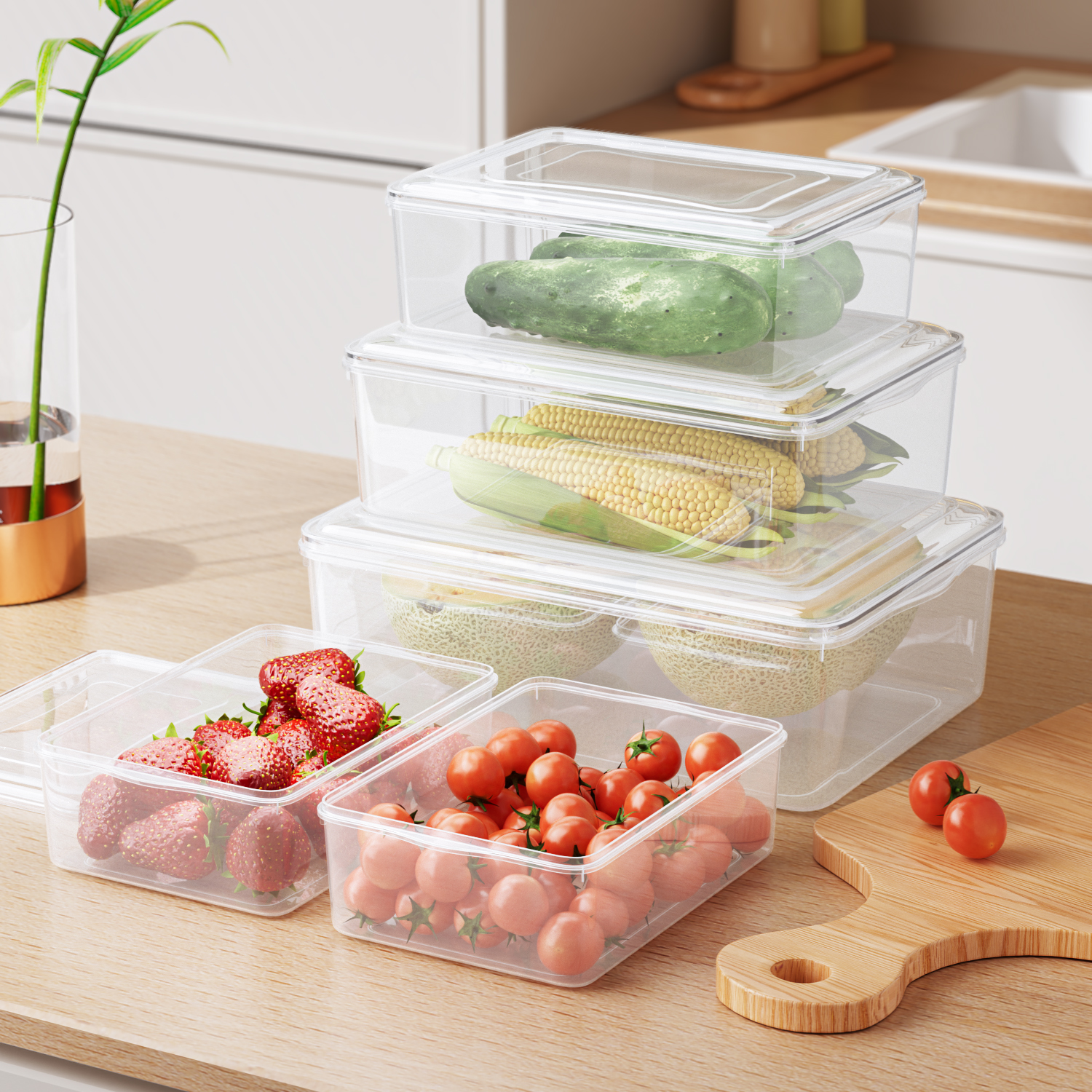 透明长方形带盖保鲜盒塑料家用大容量食品盒冰箱专用收纳密封盒子