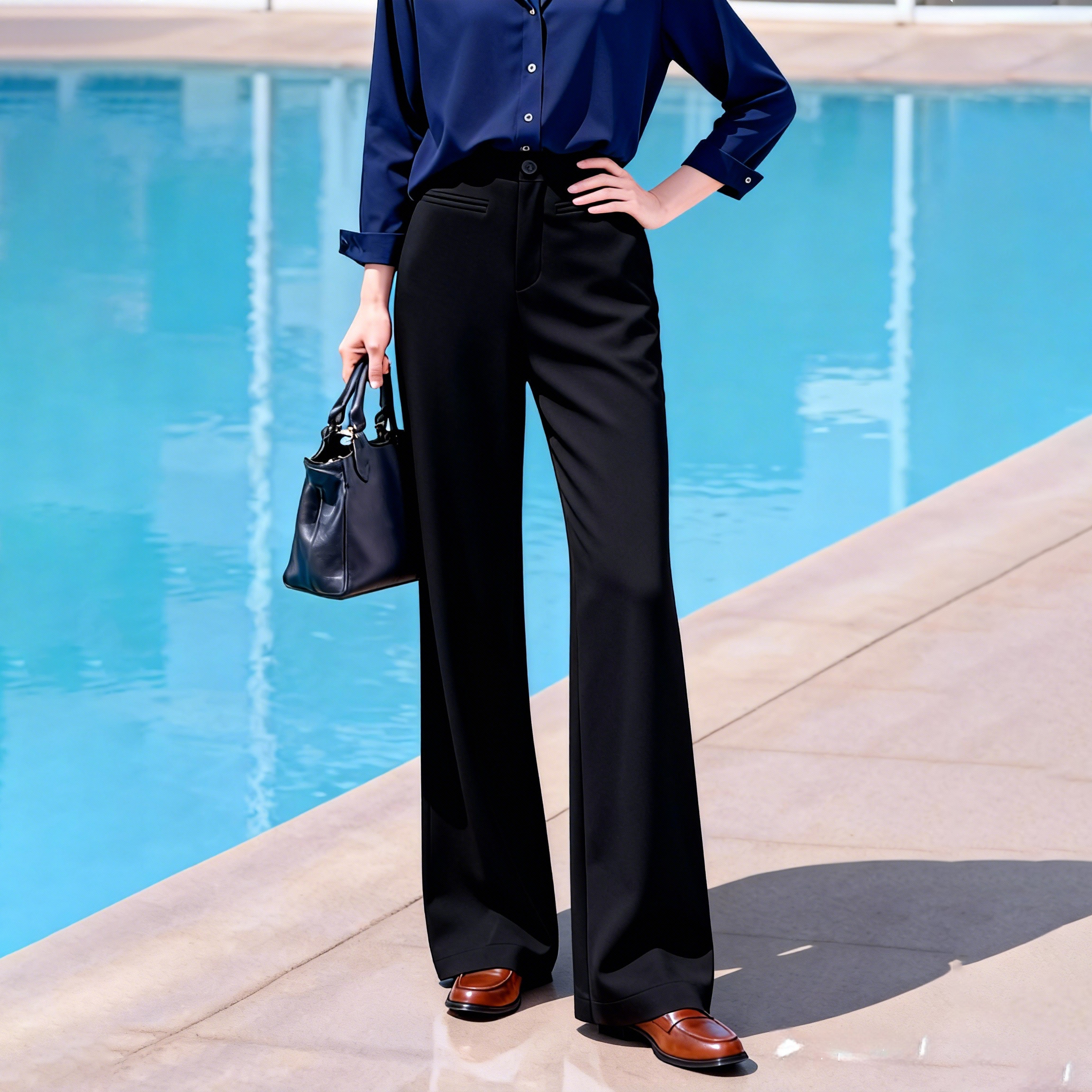 2025秋冬新款小个子高腰修身显瘦加厚喇叭裤黑色加绒西装微喇裤女