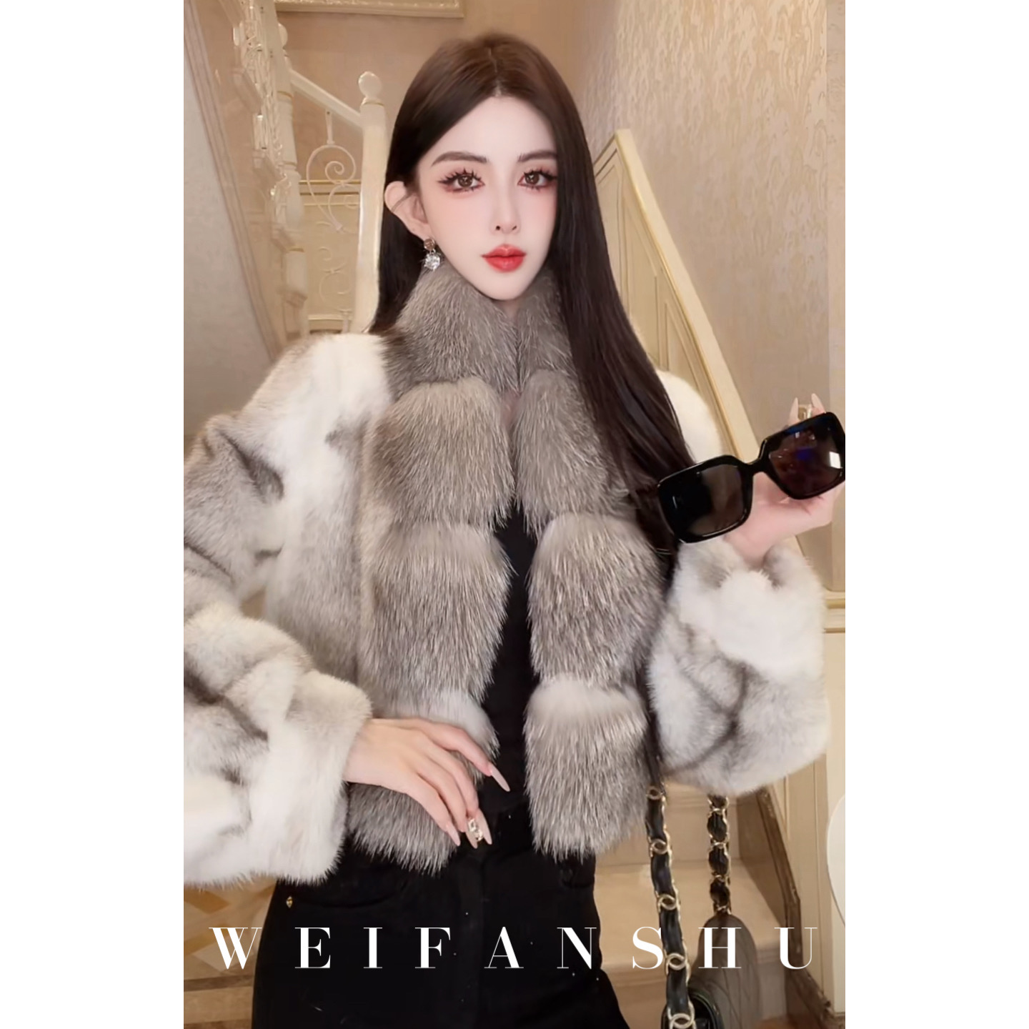 WEIFANSHU/魏凡舒【冬季画报】秋冬新款高级感贵气保暖十字水貂外套