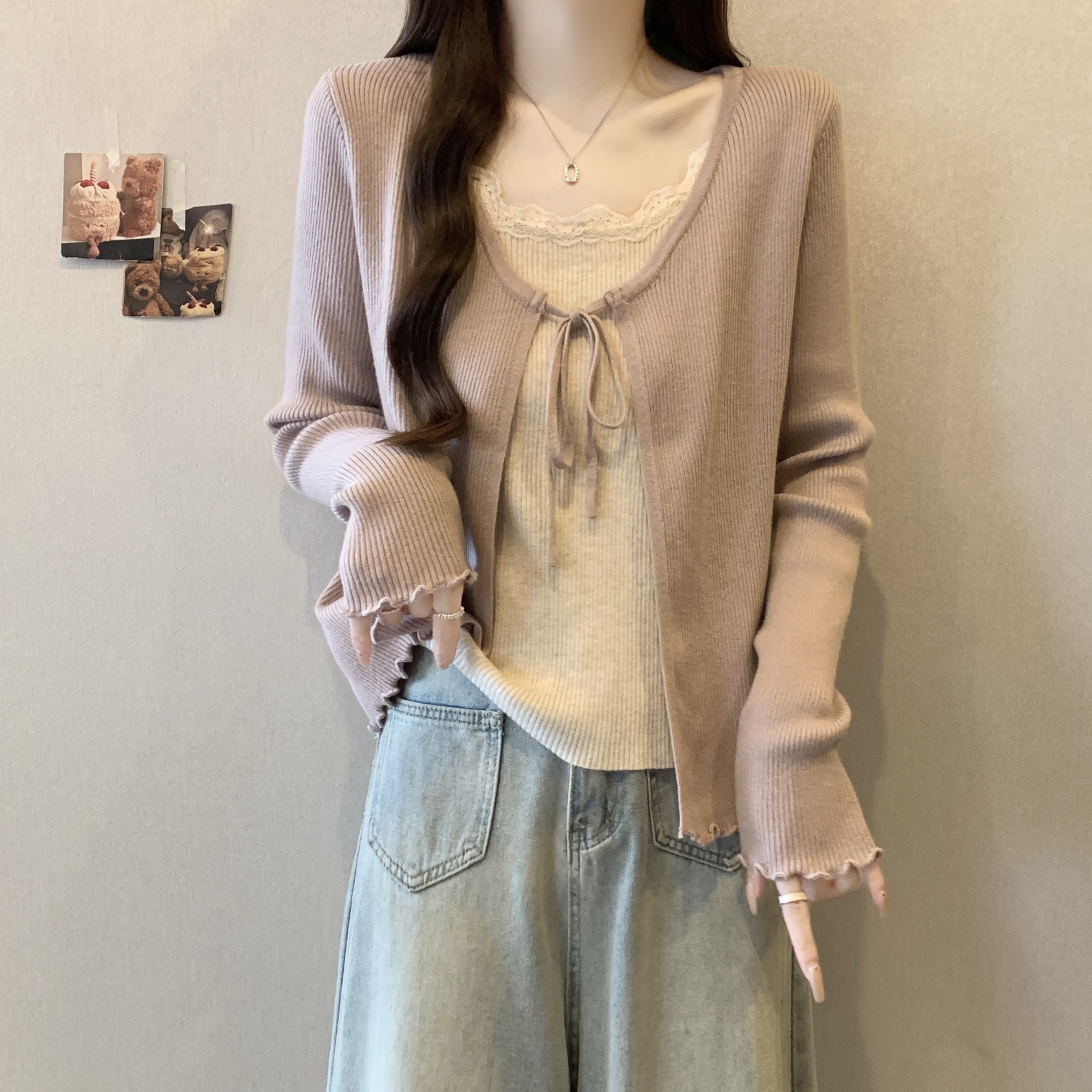 大码女装遮肚子假两件设计感针织衫女秋冬胖妹妹宽松显瘦遮肉上衣