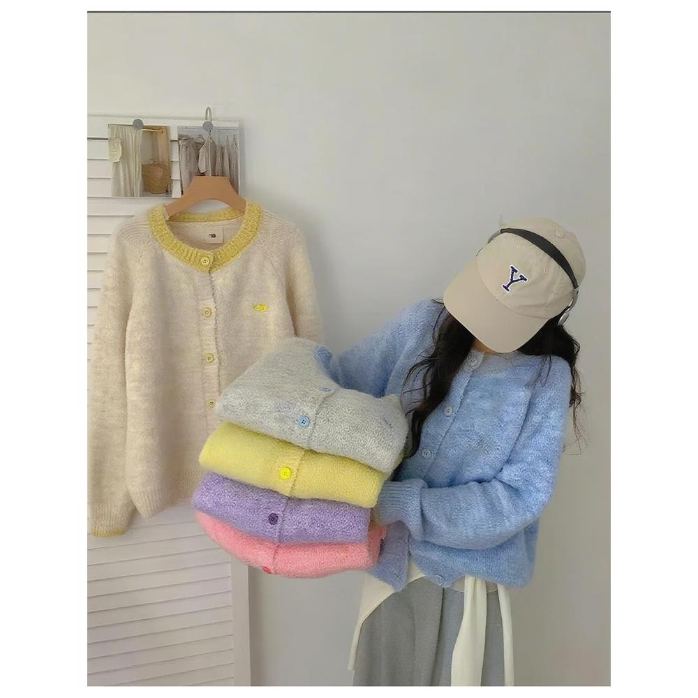 韩系复古长袖针织开衫女秋季新款设计感小众百搭慵懒软糯毛衣外套