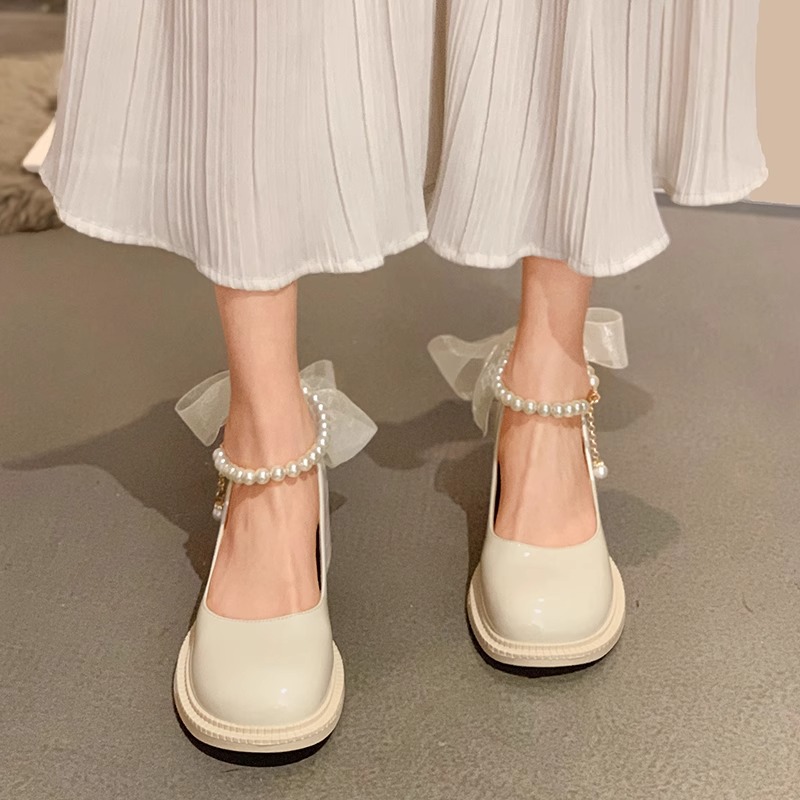 玛丽珍法式高跟鞋女2025秋冬厚底女鞋白色鞋子拖鞋女鞋爆款粗跟