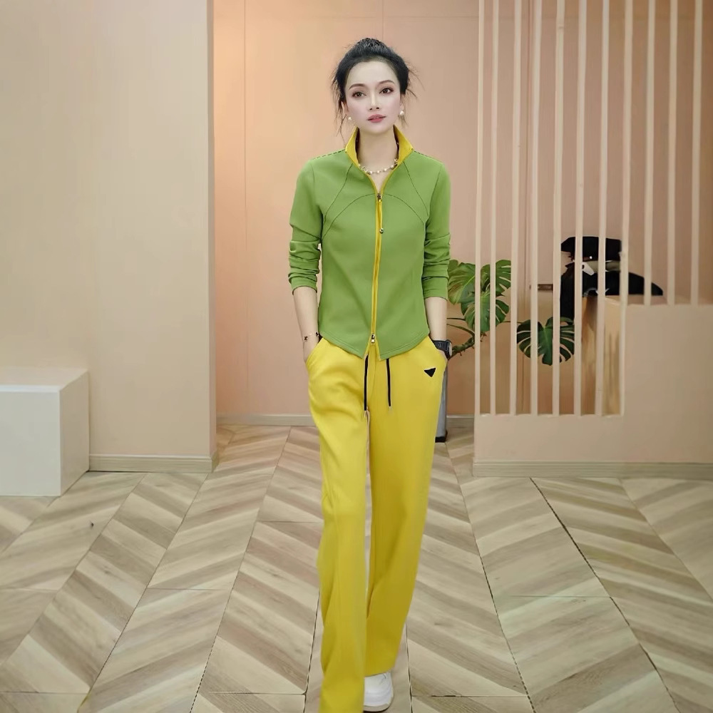 网红运动服套装女春秋小个子时尚洋气卫衣黄色阔腿裤休闲运动套装