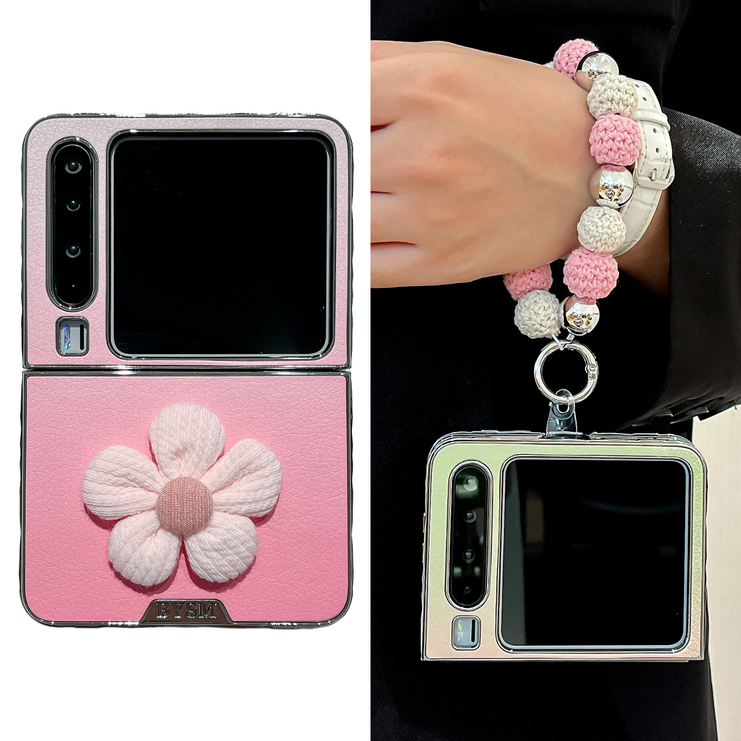 适用华为purax手机壳电镀小羊皮渐变立体花pocket2折叠女款保护套