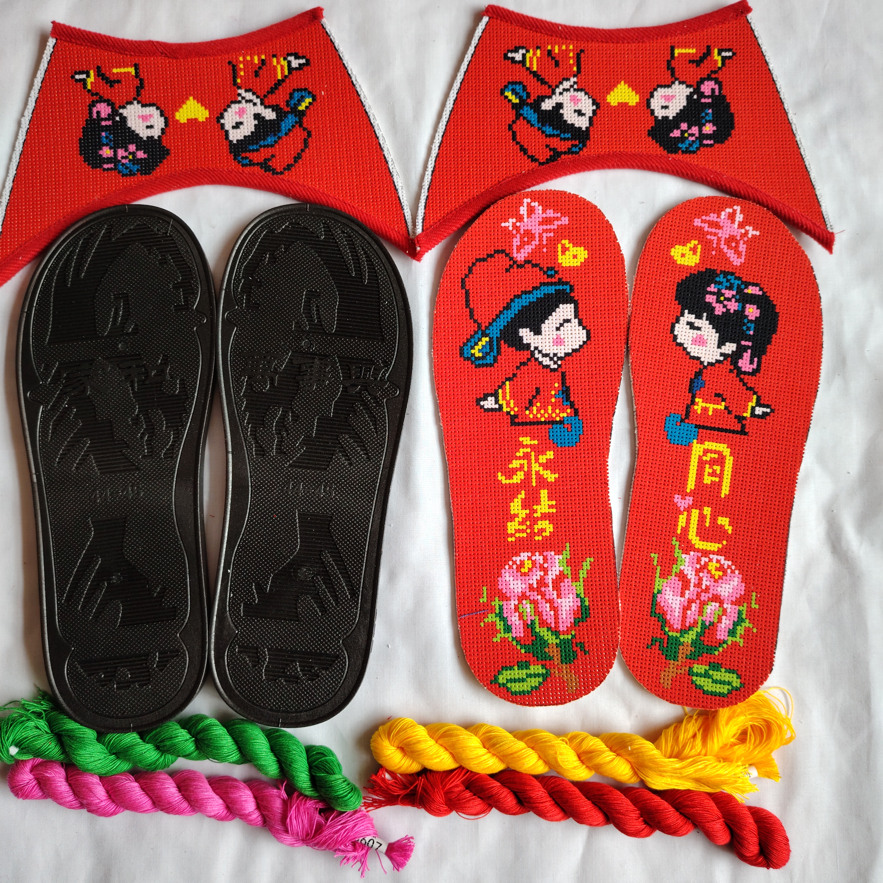 十字绣纯棉拖鞋半成品一双带鞋底带线不支持退换偏远地区不包邮