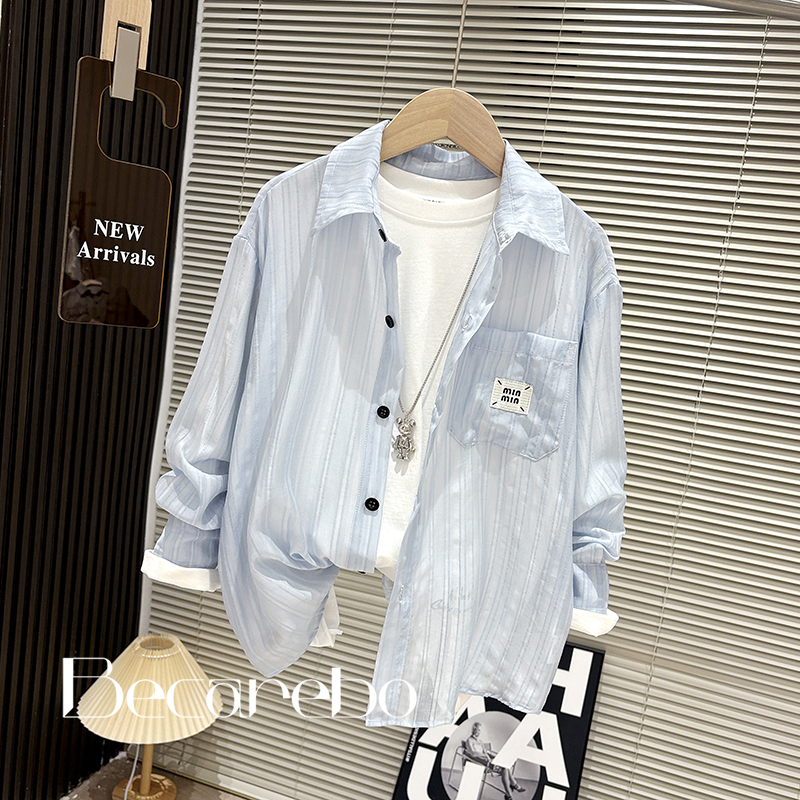 130-180【冰感透气】青少年夏季薄款衬衫男童中大童衬衣儿童长袖潮