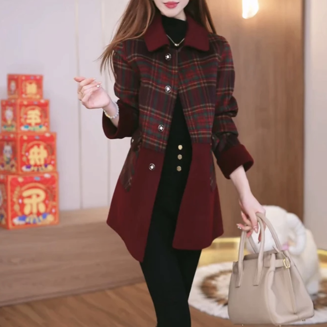 【双面双穿大衣】2025秋季新款时尚羊毛大衣气质收腰显瘦毛呢外套女