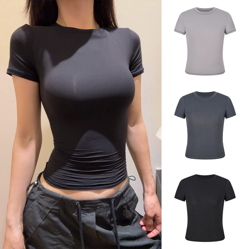 Moses Queen/魔西女王速干运动风正肩短袖T恤辣妹修身瑜伽服上衣