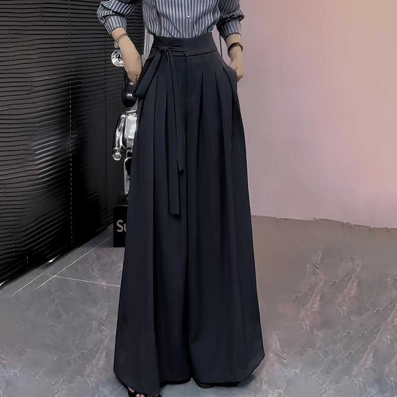 系带收腰阔腿裤高腰垂感A字长裤气质复古设计感西裤遮胯显瘦裤子
