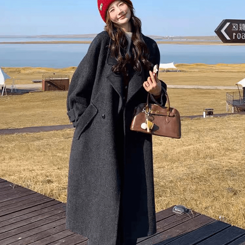 长款秋冬羊毛大衣外套气质韩版纯色双面呢时尚百搭宽松冬季255