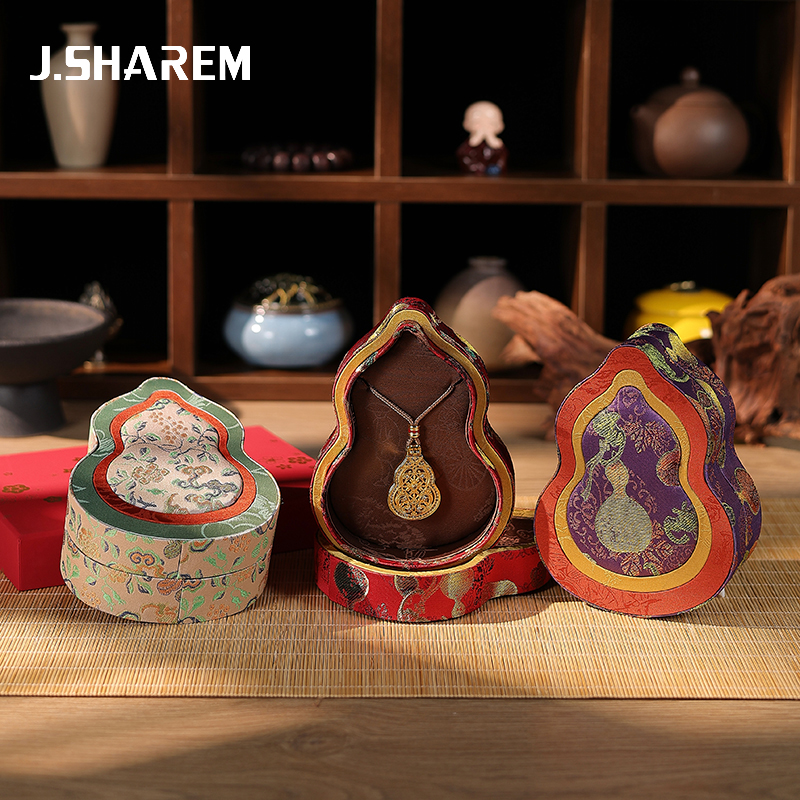 首饰盒/箱 国风首饰盒葫芦收纳高档黄金吊坠文玩展示玉石挂件锦盒