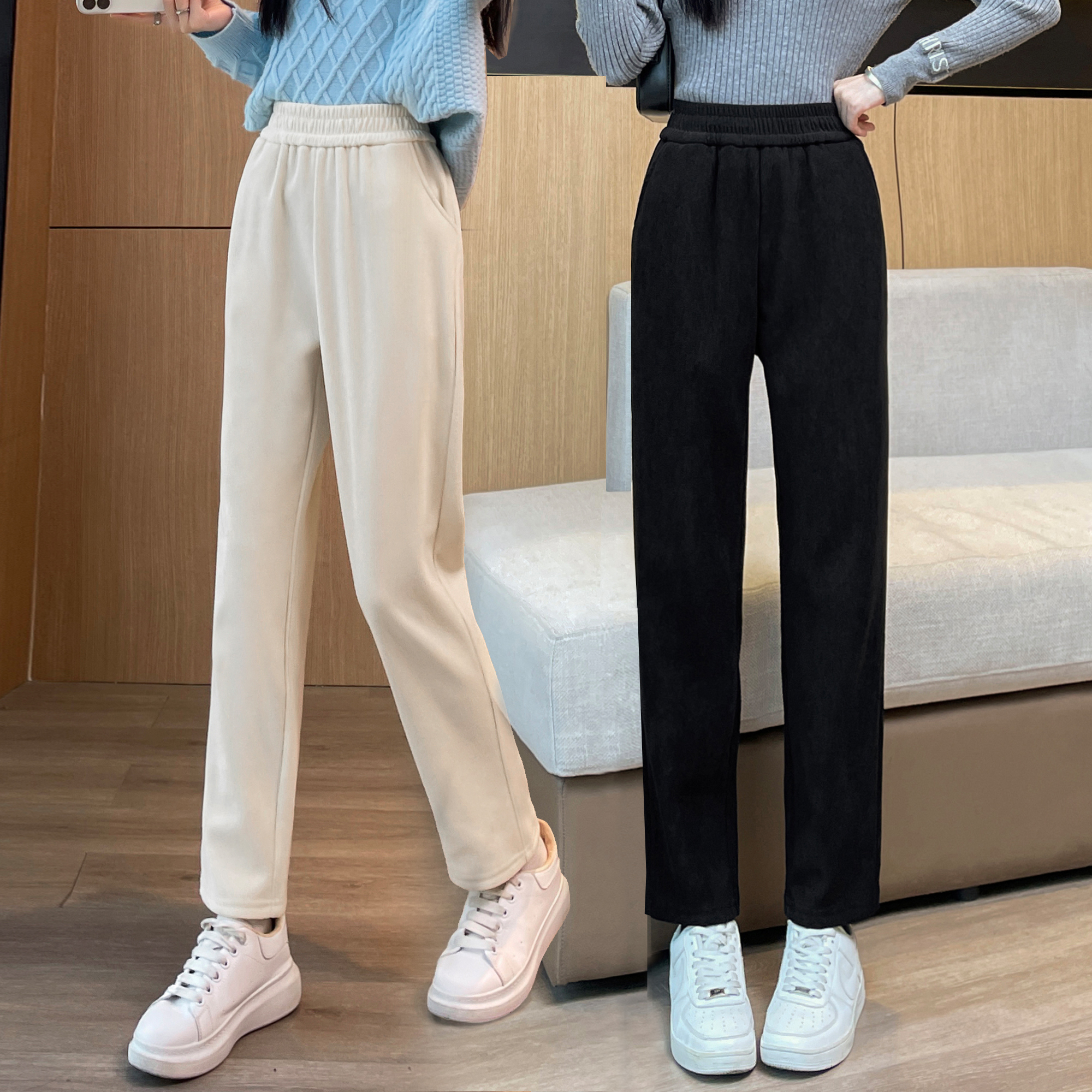 八分/九分小个子哈伦裤宽松休闲直筒裤春秋冬季加绒烟管萝卜裤