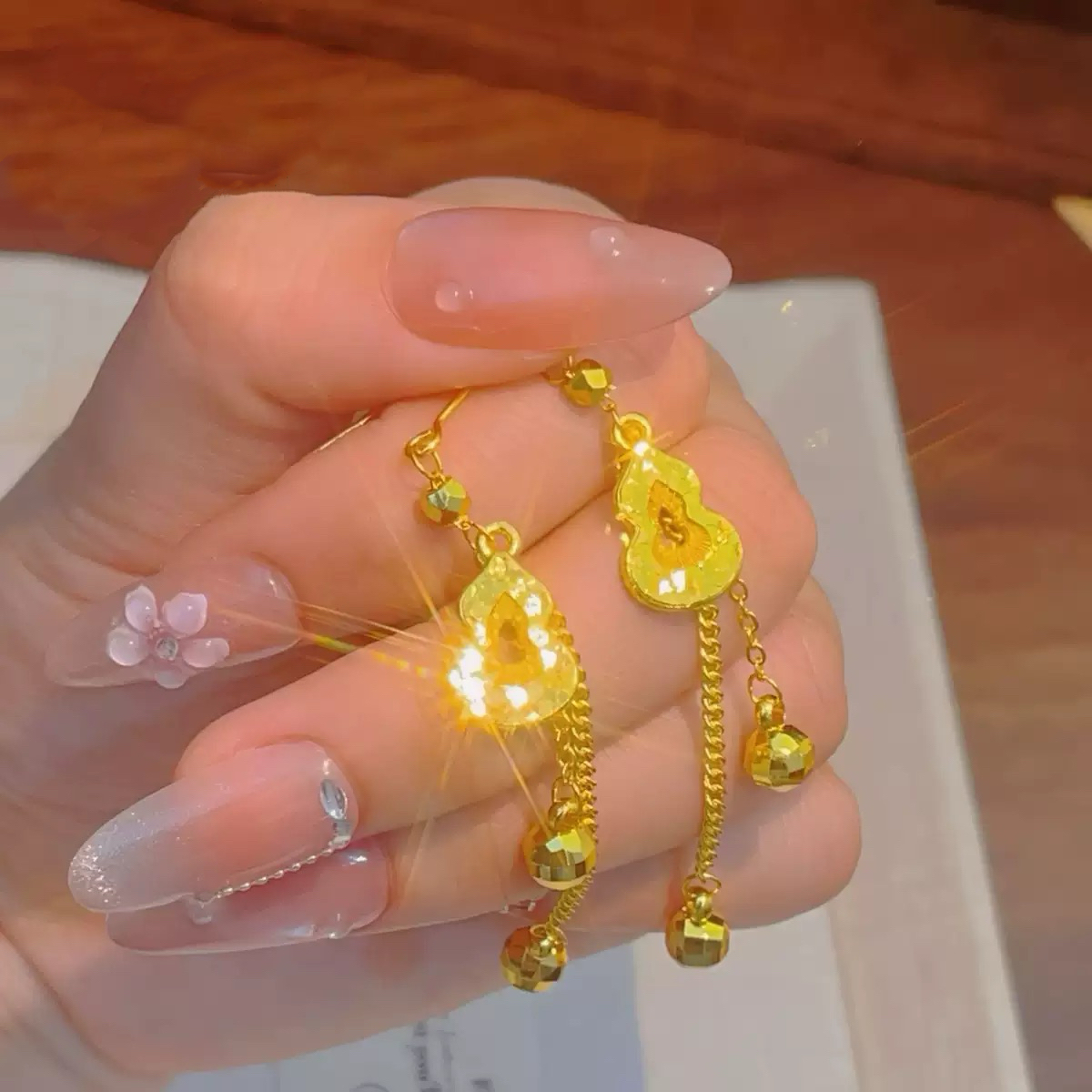 铜合金耳饰 爆闪碎冰冰流苏葫芦耳环镂空福禄耳坠轻奢高级感耳饰