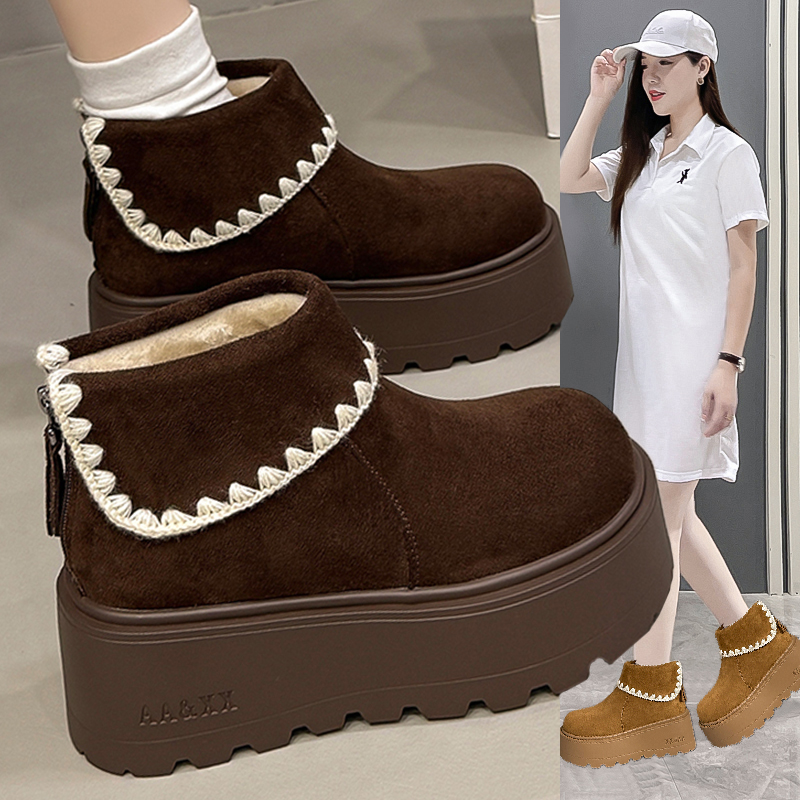 轻奢厚底7cm棉靴小个子增高厚底马丁靴女雪地靴秋冬显瘦勃肯短靴