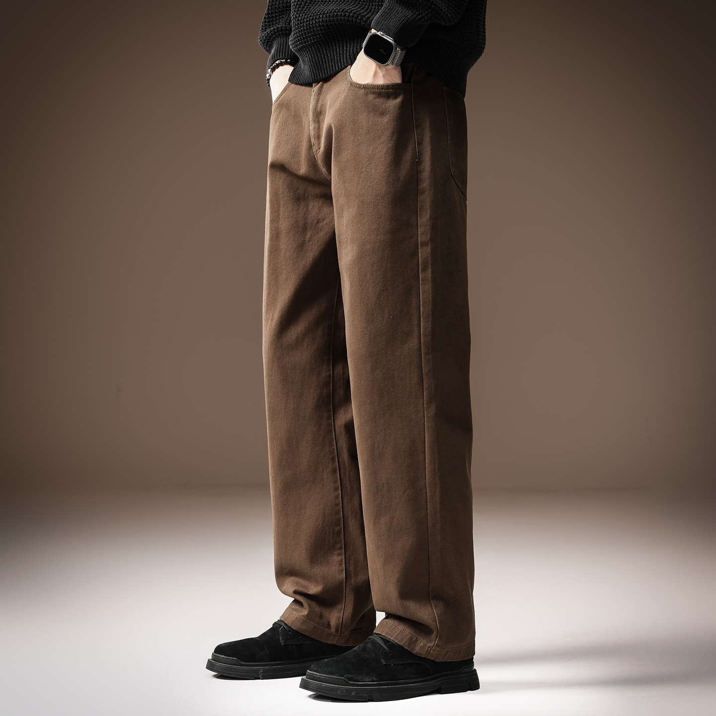 高端日系复古洗水棉工装休闲裤男秋季新款潮流纯棉宽松阔腿直筒裤