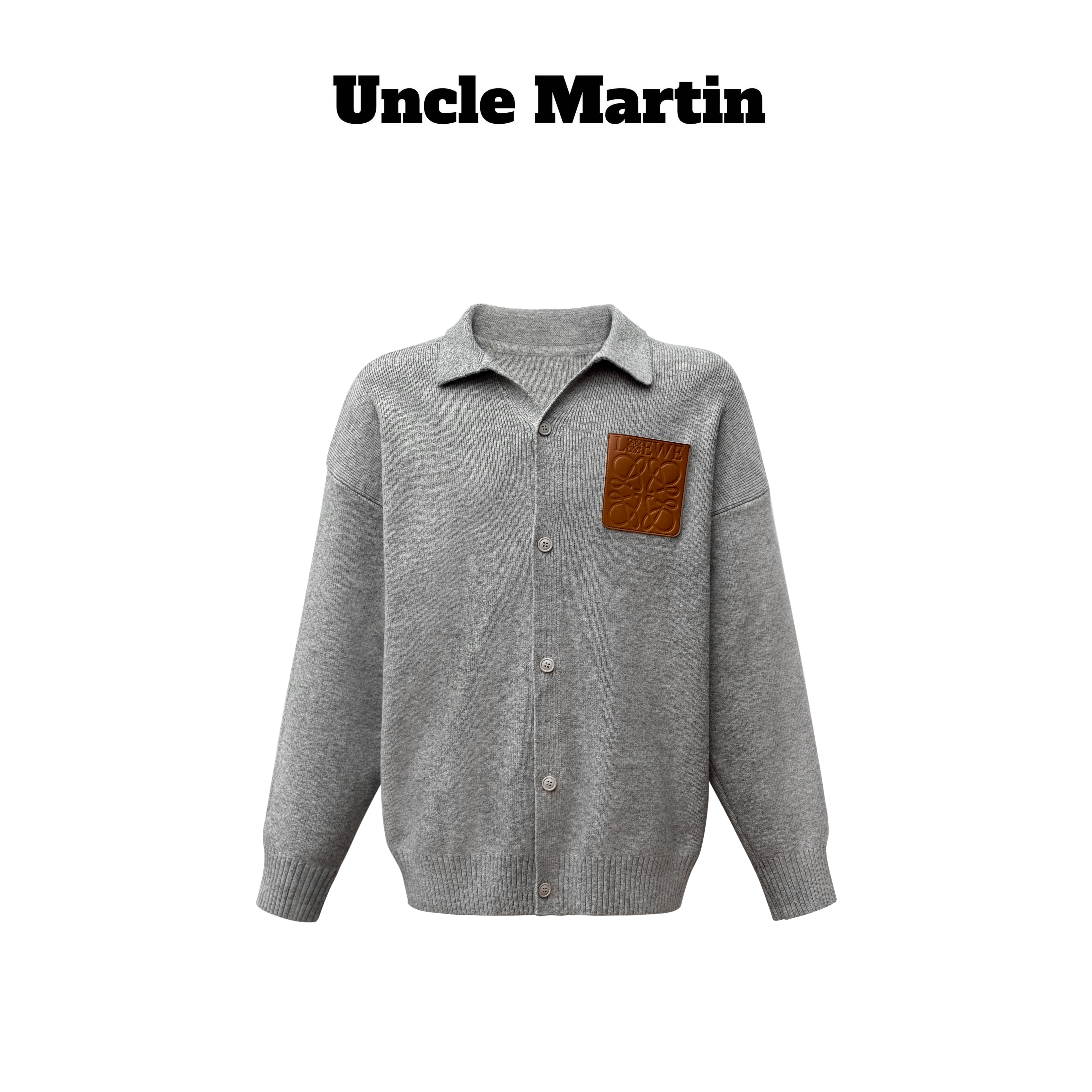 马丁叔叔 25AW秋冬新款纽扣翻领落肩袖毛衣男士秋季时尚针织衫688