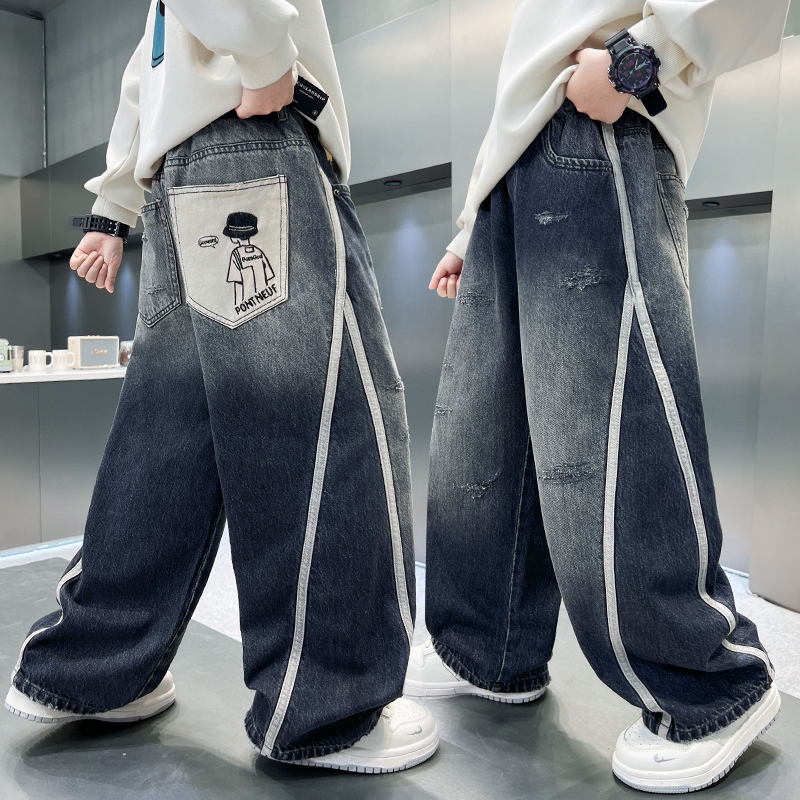 男童牛仔裤儿童洋气直筒裤2025秋装新款中大童男孩长裤宽松休闲裤